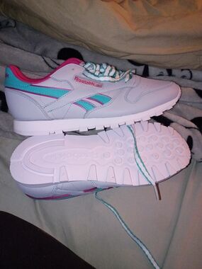 Reebok Women's White Sneakers with Teal & Pink Accents
